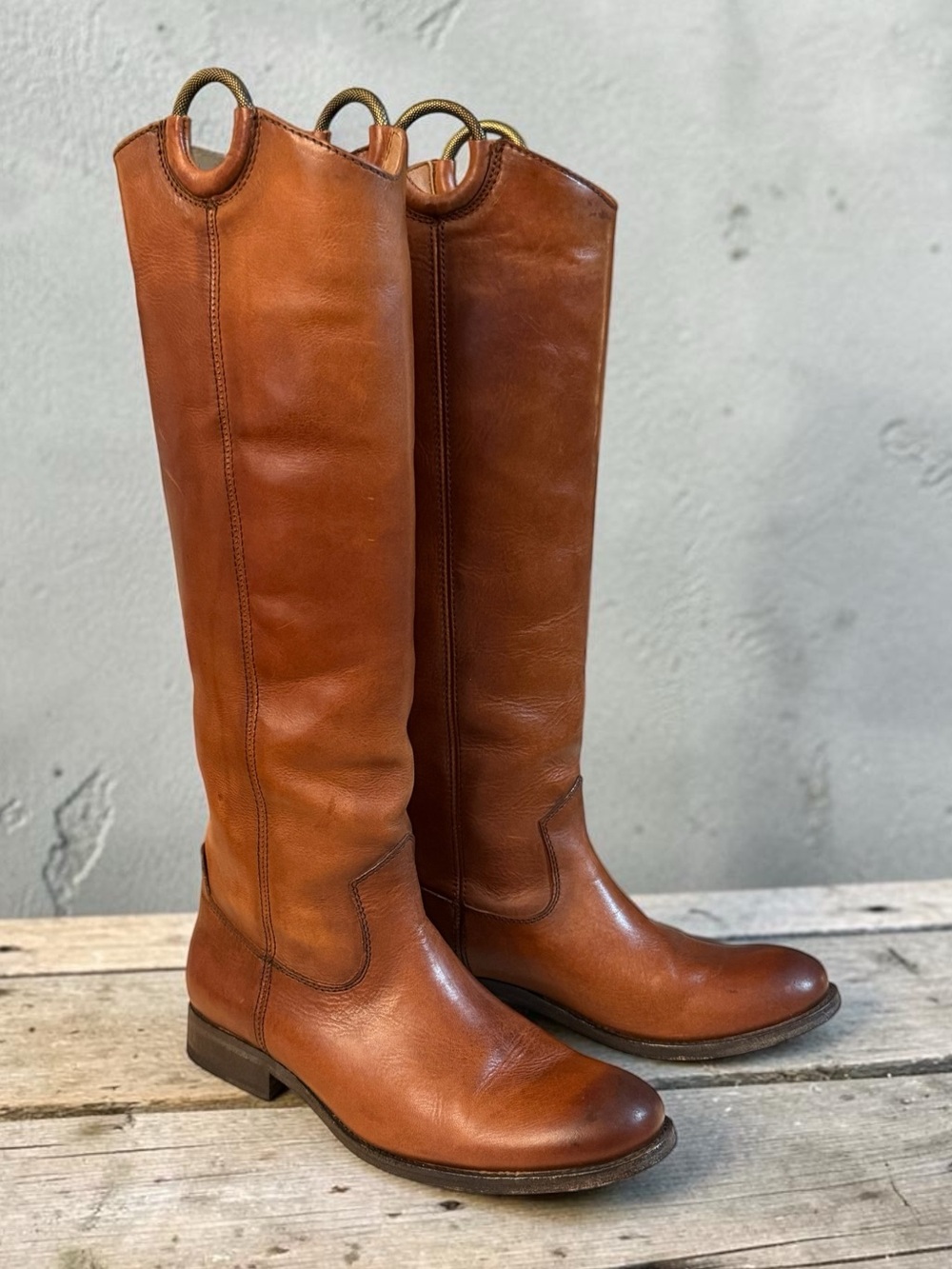 Frye Melissa Ring Tall Cognac Leather Riding Boots 7.5M